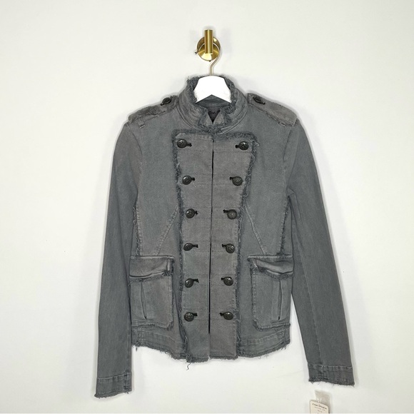 Military Femme | Free People Denim Captains Blazer in Deep Grey | Pewter | Sz XS - Picture 2 of 16